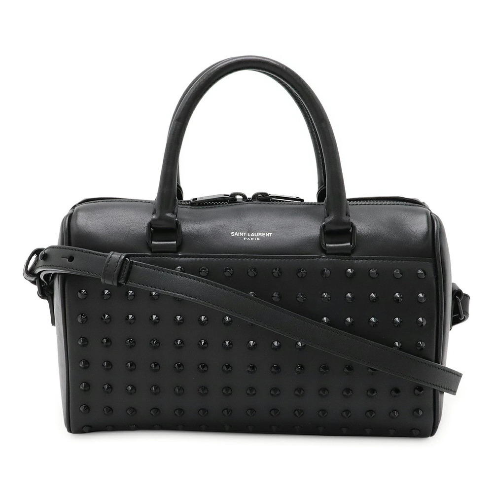 SAINT LAURENT PARIS YSL Baby Duffle 2way Shoulder Bag Leather Studs Black